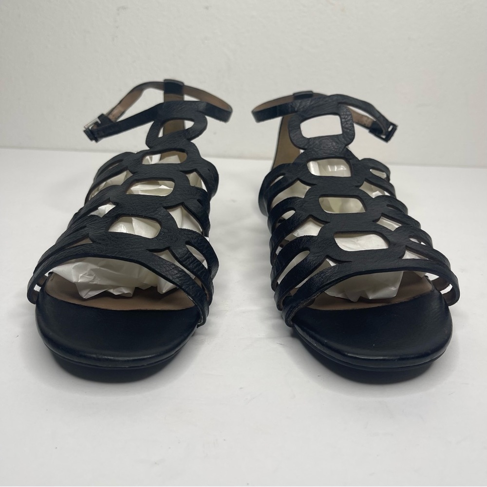 Ecco Gladiator Sandals Size 38 Black Leather Strappy Shoes Flats Comfort Shoe - Picture 3 of 16